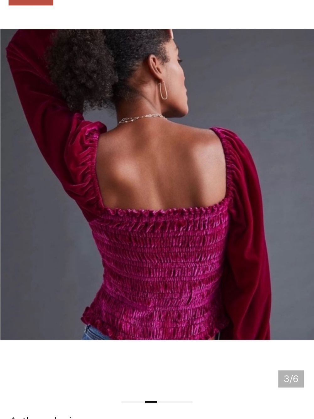 ANTHROPOLOGIE Golden velvet puff sleeve smocked bodice romantic long sleeve crop - Picture 12 of 15